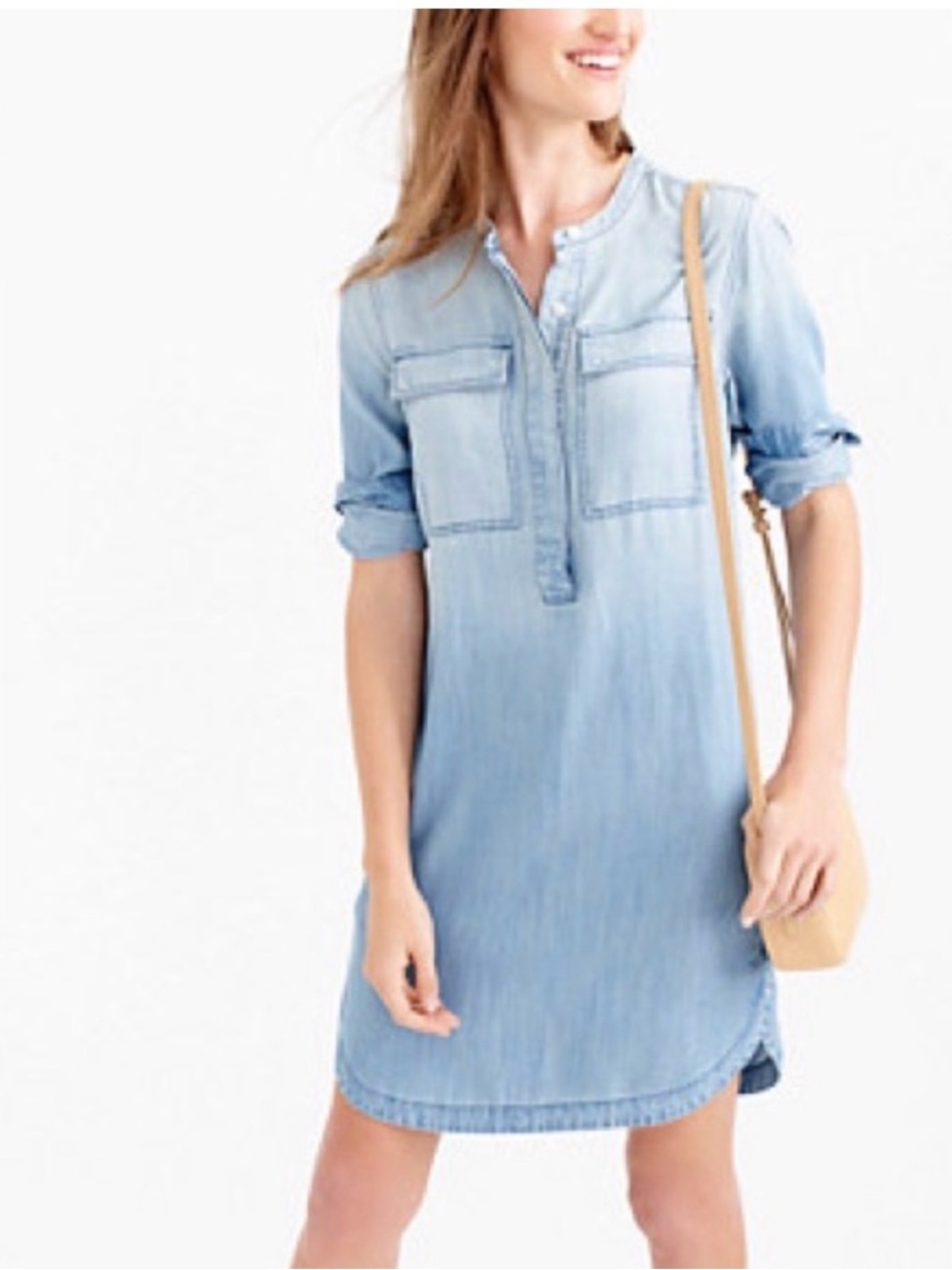 J.Crew light chambray shirt dress casual vacation travel preppy drapey sz S EUC - Picture 2 of 12